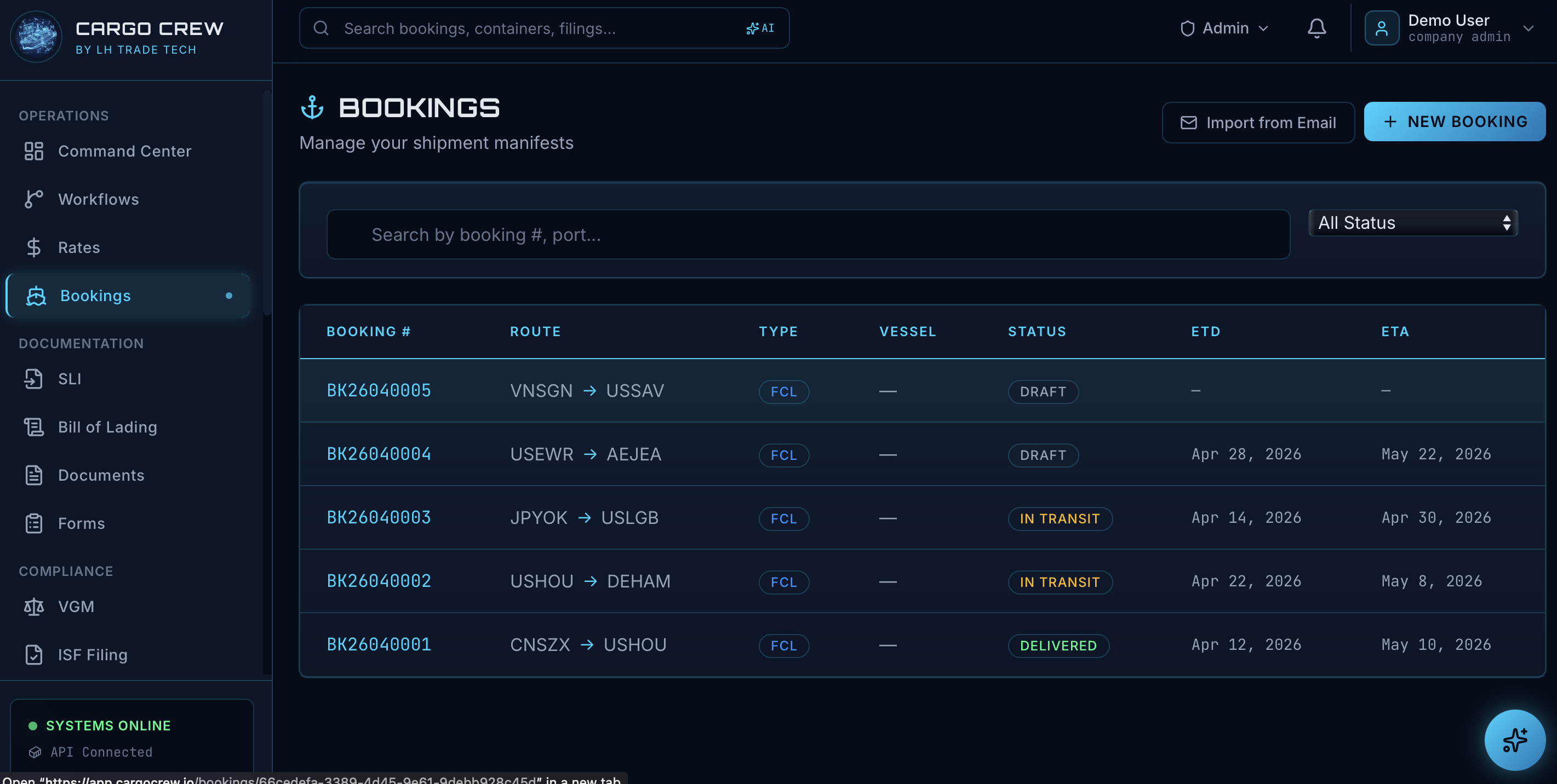 Booking Management - Cargo33 Platform