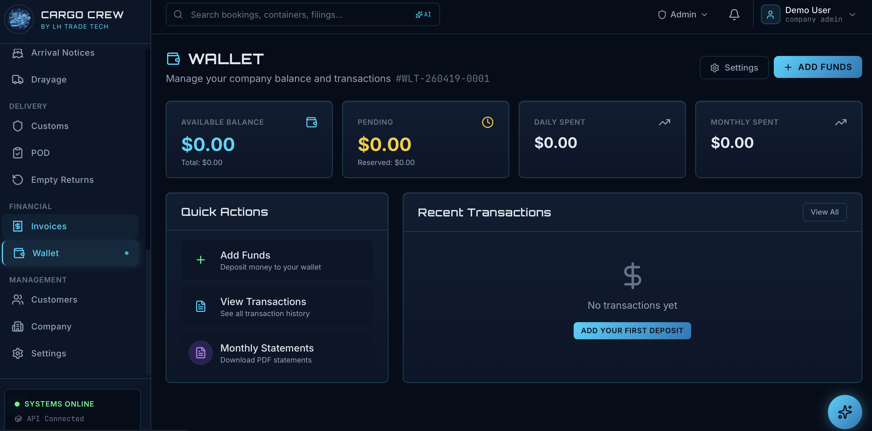 Wallet & Billing - Cargo33 Platform